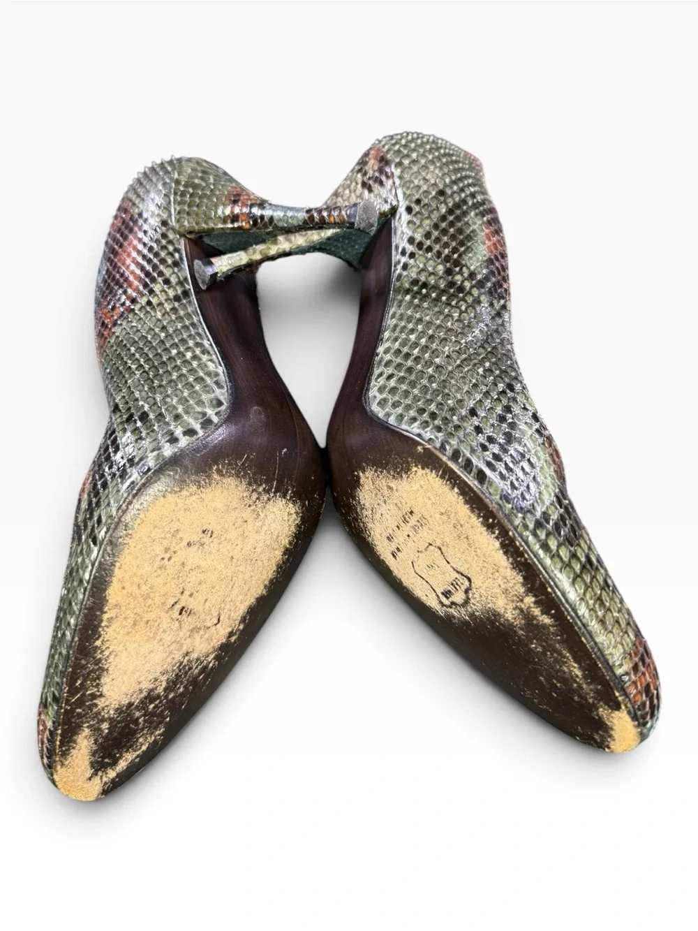Stuart Weitzman Green Snakeskin-Texture Pointed-Toe Stiletto Pump
